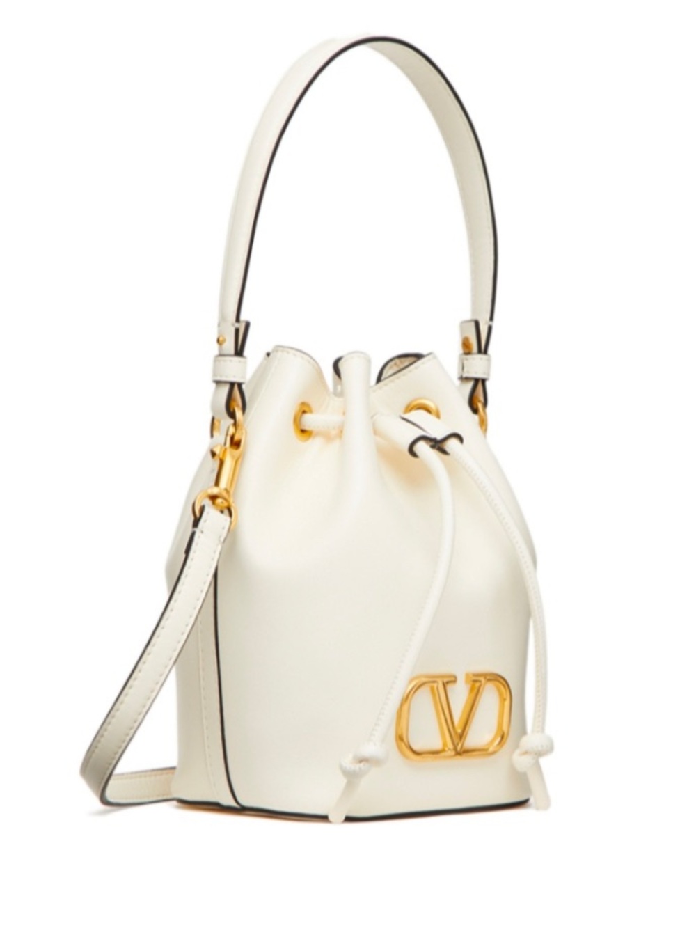 NWT & BOX Valentino Garavani Cream Leather VLogo Mini Drawstring Bag - Picture 3 of 15